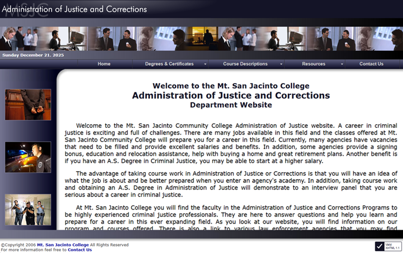 MSJC Administration of Justice Program Website