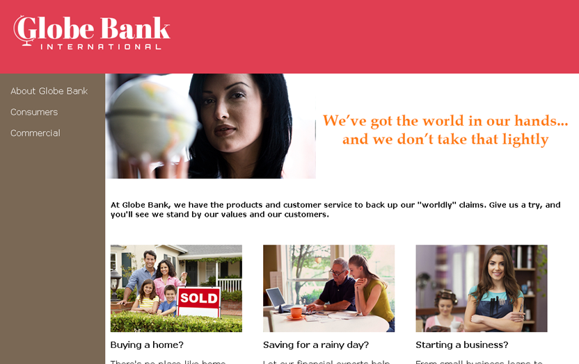 Globe Bank Front Page